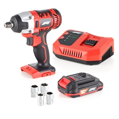Immagine di KEINEMARKE Formula 1 Avvitatore a percussione da 1/2&quot;, 20 V, batteria 2,0 Ah, 220 Nm, 4 bussole 17/19/21/22 mm, in valigetta