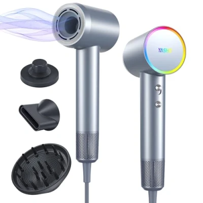 Immagine di YASHE Asciugacapelli, Motore Brushless da 110.000 Giri/Min, Asciugatura Rapida a 21m/s, 200 Milioni di Ioni Negativi, Phon Capelli con Diffusore e Concentratore, 5 Impostazioni Calore 2 Velocità