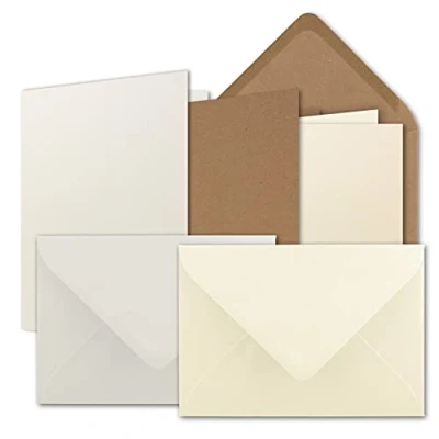 Immagine di 15 biglietti di auguri in formato DIN B6, bianco naturale, vaniglia, colore marrone, con buste, 3 colori, 12 x 17 cm, 12,5 17,5