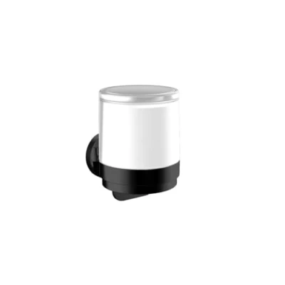 Immagine di emco dispenser di sapone liquido rotondo, utilizzabile con una sola mano, nero, capacità 500 ml e semplice montaggio a parete, moderno effetto in bagno