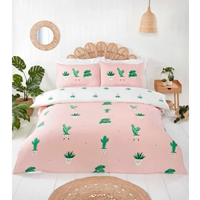 Immagine di Rapport Home Set copripiumino king size in microfibra, non si stira, reversibile, con stampa cactus