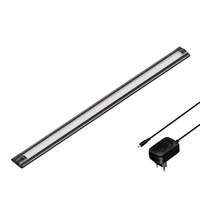 Immagine di ledscom.de Apparecchio sottopensile a LED SIRIS nero opaco con alimentazione, piatto, 50cm, 531lm, bianco caldo
