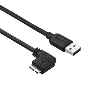 Immagine di StarTech.com Cavo USB 3.0 Tipo a Micro B Slim, Connetore USB3.0 Slim ad Angolo Sinistro Gen 1, 5 Gbps, 1 m
