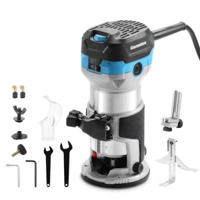 Immagine di Genmitsu 1,25 HP Palm Trimmer Router, Router compatto per legno con base fissa, 6 velocità variabili 10000 30000 R/MIN, pinza da 1/4&quot;, perfetto la lavorazione del CNC e il fai te