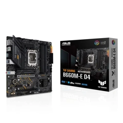 Immagine di ASUS TUF Gaming B660M E D4 Scheda Madre mATX, Intel B660, LGA1700, DDR4, PCI 4.0, LAN Realtek 2.5Gb, 7.1 Surround, 2xM.2, 4xSATA 6GB/s, USB 3.2 Gen 2, Armoury Crate, Nero