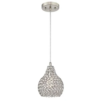 Immagine di Westinghouse Lighting 61037 Lampada a sospensione da interno una luce, finitura in nichel spazzolato con paralume gioielli di cristallo