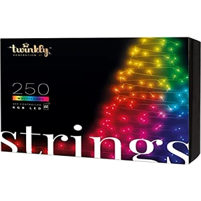 Immagine di Twinkly Strings 100 LED RGB, Striscia di Luci per Esterno e Interno, Smart Multicolore, Compatibile con HomeKit, Alexa Google Home, Gaming, IP44, Controllato da App, Filo Nero, 8m