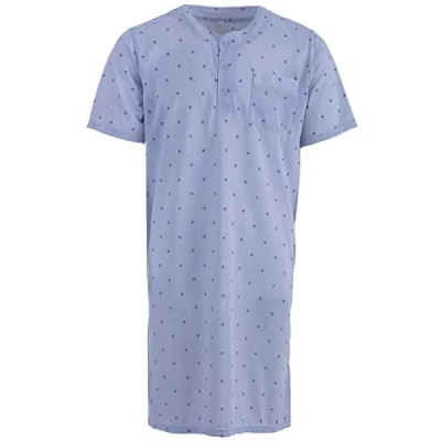 Immagine di Lucky Camicia da notte uomo a maniche corte, con bottoni, tasca sul petto, grigio chiaro, M