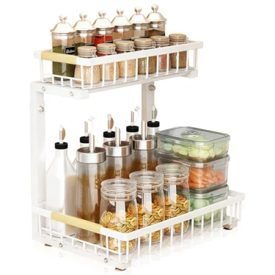Immagine di LeapBeast Organizer sottolavello Cucina,Organizer Cucina in Metallo a 2 Livelli,Organizzatore per lavello Bagno,Porta detersivi Ripiani salvaspazio (Bianco 1 Pezzo)