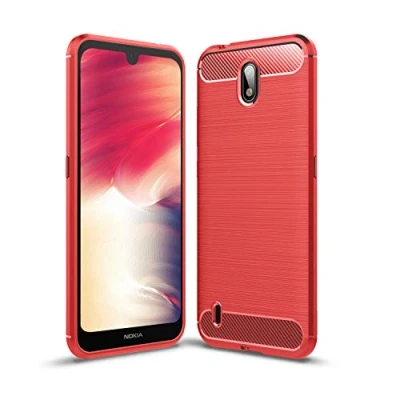 Immagine di SCL Cover Nokia 1.3 Case, [Rosso] Effetto Spazzolato in Fibra di Carbonio, Anti impronta, Resistente all&#039;usura e ai graffi, Paraurti collisione, per