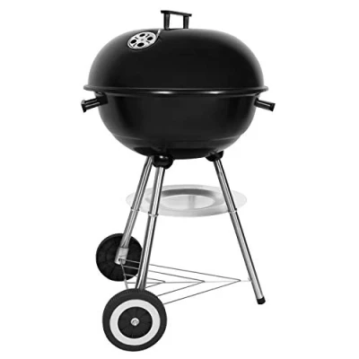 Immagine di SunJas barbecue a carbone portatile BBQ rotondo con coperchio doppia ruote, su piedistallo φ 41 cm altezza 70 nero