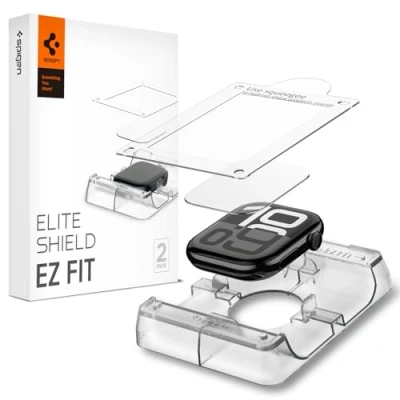 Immagine di Spigen Eliteshield EZ Fit Protezione schermo compatibile con Apple Watch Series 10 46mm, 2 Pezzi, Kit di installazione incluso, Antigraffio, Cristallo trasparente