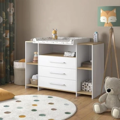 Immagine di Vicco Fasciatoio Oskar, Rovere bianco/dorato, 143.2 x 93 cm con 3 cassetti