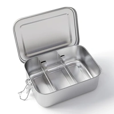 Immagine di Feelhap Lunch Box in Acciaio Inox,Bento Porta Merenda Pranzo Metallo Con 2 Partizione Rimovibile,Contenitore Ermetico per Alimenti Scatola Il Adatta A Bambini e Adulti 1400ml
