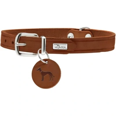Immagine di HUNTER AALBORG Collare per cani, in pelle, semplice, resistente, confortevole, 47 (S M), colore: Cognac