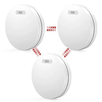 Immagine di XINDUM rilevatore di fumo collegato in rete, wireless con batteria da 10 anni, funzione muto, piccolo 85dB　allarme antincendio bianco, set 3