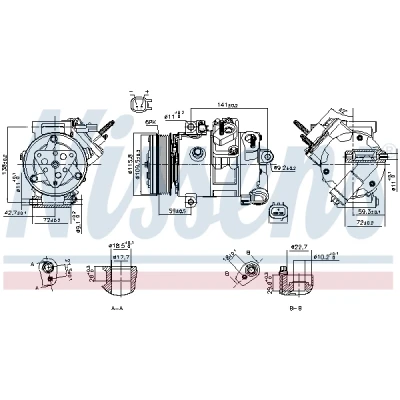 Immagine di NISSENS 890772 Compressore Aria Condizionata 7SBH17C 12 PAG 46 YF R 134a FORD: Transit Custom V362 Van, Galaxy Mk3 MPV