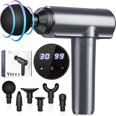 Immagine di Pistola Massaggio Muscolare, Lefity con 30 Livelli Regolabili e 6 Testine, Professionale Display LCD, per Alleviare Il Dolore Profondo Blu