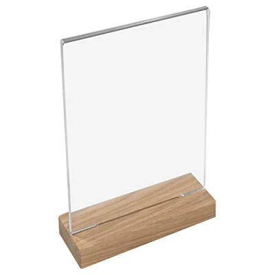 Immagine di HMF 46944 Espositore da Tavolo in Acrilico con Base Legno DIN A4 Verticale Trasparente