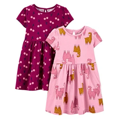 Immagine di Simple Joys by Carter&#039;s Short Sleeve And Sleeveless Dress Sets, Pack of 2 Abito Casual, Ciliegie/Lama, Anni (Pacco da 2) Bambine e Ragazze
