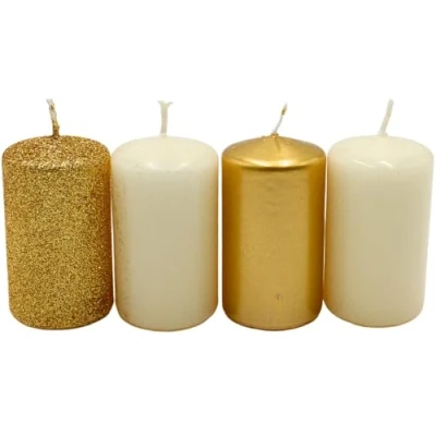 Immagine di Candela a pilastro, candele dell&#039;Avvento, corona in oro e avorio, diverse sfumature di colore, dimensioni: 7 x 4 cm, 250 g, durata 10 h