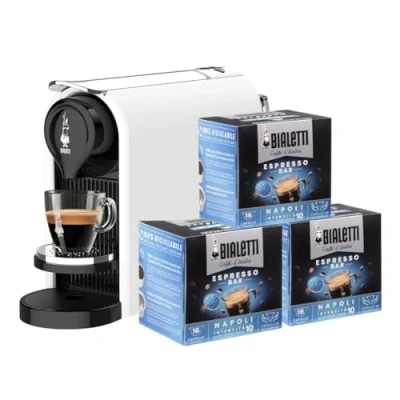 Immagine di Bialetti Gioia PLUS, Macchina Caffè Espresso per Capsule in Alluminio, Incluse 48 Capsule, Funziona Esclusivamente con Bianco