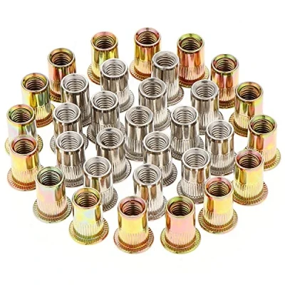 Immagine di Gueenky 100 pz M8 Dadi Rivetti Filettati, Filettati a Testa Piatta, Assortimento Inserti Mobili in Legno, Acciaio Al Carbonio Zincato, Inossidabile, Ogni 50