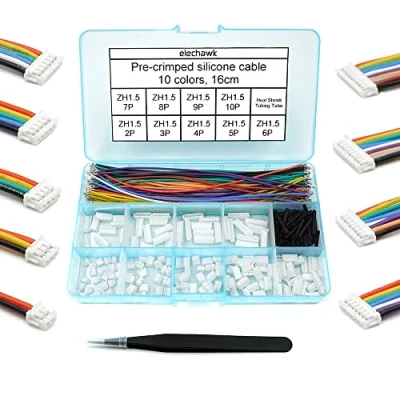 Immagine di Kit di connettori ZH da 1,5 mm e cavi in silicone pre crimpati 28 AWG, compatibili con JST 2/3/4/5/6/7/8/9/10 pin lunghezza 160 (6,3 pollici)