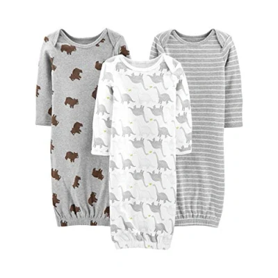 Immagine di Simple Joys by Carter&#039;s 3 Pack Neutral Cotton Sleeper Gown Coperta indossabile, Dinosauri/Orsi/Righe, 0 Mesi (Pacco da 3) Bimba