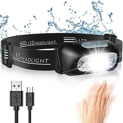 Immagine di Glangeh Torcia Frontale, Lampada Frontale con Sensore Movimento, USB Ricaricabile, Batteria 1200mAh, IPX6 Impermeabile da Testa 4 Modalità di Luce, per Campeggio, Corsa, Pesca, Lavoro