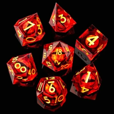 Immagine di Power Beast Dungeon Set di Dadi Occhio Drago Rosso Rotante, 7 Pezzi Dadi, Poliedrici, D&amp;D, Dungeons And Dragons, DND, Master, Ruolo.