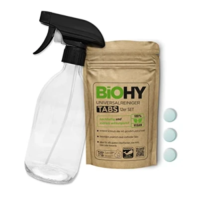 Immagine di BiOHY Pastiglie Detergenti universali (Set di 12) compresse multiuso coerente per dissolvere cucina et bagno rimuove calcare e sporco senza microplastiche (Universal Tabs)