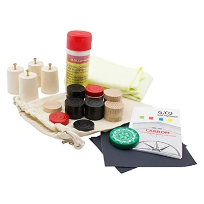 Immagine di Carrom Set di accessori per tutte le tavole comuni: pietre carrom, polvere scorrevole, kit la cura dei piedi 2116