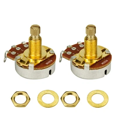 Immagine di IKN 2PCS Full Size Guitar Tone Volume Control Pot A500K Audio Taper Potenziometro L18mm Golden Long Split Shaft