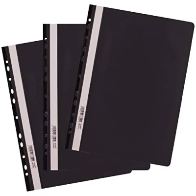 Immagine di D.RECT Confezione da 25 cartelle portadocumenti formato A4 con perforazione in plastica copertina frontale trasparente, pellicola di polipropilene, perforata, colore nero