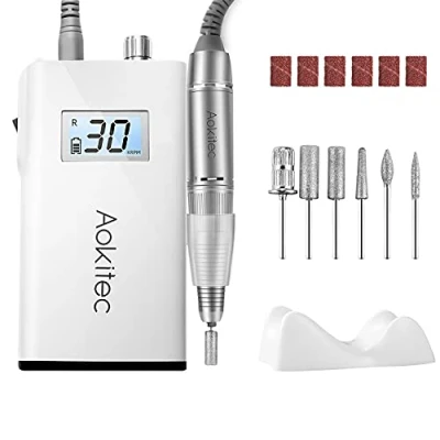 Immagine di Aokitec Levigatrice elettrica per unghie in gel acrilico, lima con display a LED, 30.000 giri/min, regolabile, kit professionale manicure casa e studio