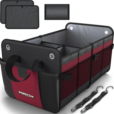Immagine di FORTEM Organizer Bagagliaio Auto, Auto e SUV Multi Scomparto Pieghevole, Bagagliaio, Fondo Antiscivolo, Cinghie Regolabili, Coperchio Pieghevole (Standard, Rosso)