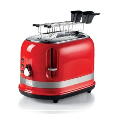 Immagine di Ariete 149 Tostapane con Pinze per 2 fette di pane Espulsione Automatica Defrost 6 Gradi Doratura 800 Watt Linea Moderna Rosso