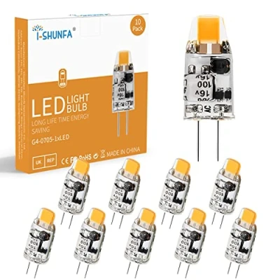 Immagine di I SHUNFA Lampadine LED G4,AC/DC 12V,100LM,Lampadina da 1W Bianco Caldo, 3000K Senza Sfarfallio,Sostituisce le Alogene 10W,Angolo di luce 360,Non Dimmerabile,Confezione 10