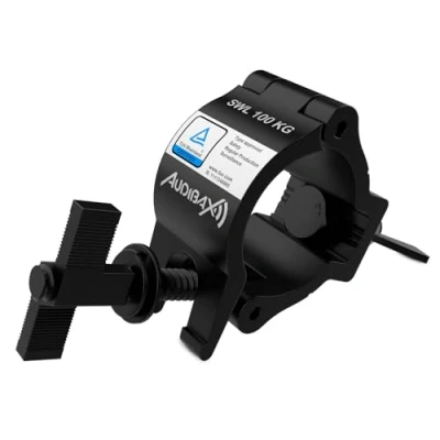 Immagine di Audibax ACP 4852100BK+K Morsetto per Truss con Diametro 48 52 mm Gancio Traliccio Luci un Carico Massimo di 100 kg da Palco il Fissaggio Testa Mobile