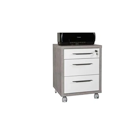 Immagine di Composad Cassettiera della Linea DISEGNO con 3 Cassetti e Ruote, Ufficio sotto Scrivania, (LxAxP) 48,60x63,10x45,20 cm, Colore Cemento Bianco Laccato, Made in Italy