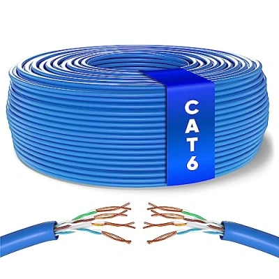 Immagine di Mr. Tronic Cavo Ethernet Cat 6 da 50m Bulk Cabel, di Rete LAN ad Alta Velocità Per Connessione Internet Veloce 1 Gbps 250 MHz AWG24 Sfuso UTP CCA (50 Metri, Blu)