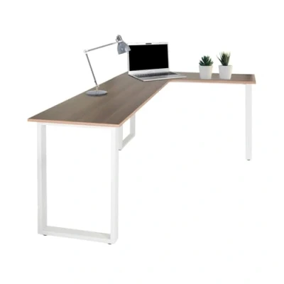 Immagine di HJH Office 830084 Scrivania angolare 165x120 cm WORKSPACE Basic I a L in Noce/Bianco con Struttura Acciaio