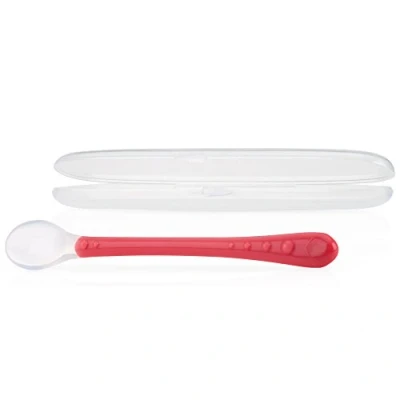 Immagine di Nuby Cucchiaio in silicone morbido con contenitore flessibile manico Easy Grip™ e delicato per neonati bambini Senza BPA Rosa 6+ mesi