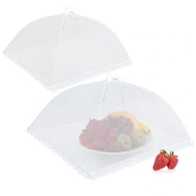 Immagine di COM FOUR® 2x Coperture per mosche copri alimenti frutta in rete Retina Coprivivande 44 cm (02 pezzi bianco)