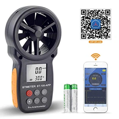 Immagine di BTMETER Anemometro Digitale per velocità del Vento Portatile, Misuratore Wireless a Palette Bluetooth Controllo Freddo, velocità, Temperatura BT 100APP