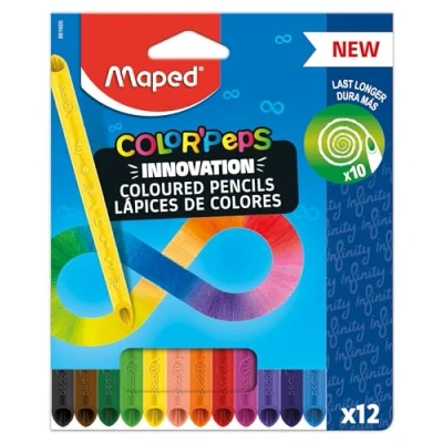 Immagine di Maped Matite colorate innovative COLOR&#039;PEPS INFINITY 12 pezzi 100% mina colorata non è necessario temperare utilizzabile al morbido e molto piacevole sulla carta