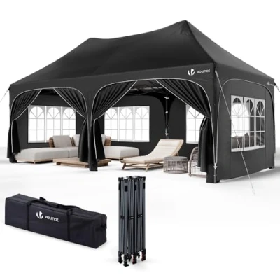 Immagine di VOUNOT 3x6m Gazebo Pieghevole con 6 Pareti Lateral, Impermeabile e Resistente, Pop up Tendone Robusto per Feste, Esterno, Giardino, Fiere, Sacchi di Sabbia Borsa Trasporto, nero