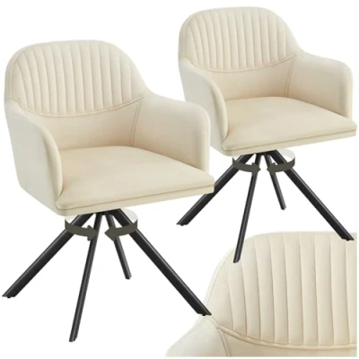 Immagine di TecTake® Set di 2 Sedie Girevoli in Velluto, Sala da Pranzo con Imbottitura, Moderne Braccioli e Gambe Acciaio, Ideali per Pranzo, Ufficio o Salotto Crema/Nero