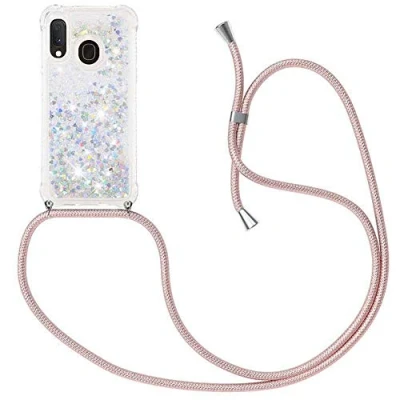 Immagine di MXKOCO Custodie Tracolla Cordini Custodia per Cellulare Girocollo Samsung Galaxy A20e/A10e Cover Tracolla/Glitter Liquido Sabbie Mobili+Crossbody TPU Bumper con Collana/Cordoncino